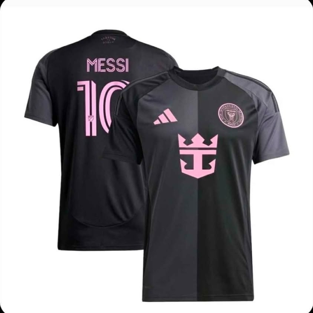 adidas Black and Pink Men's Soccer Jersey - Messi 10 Style Size L